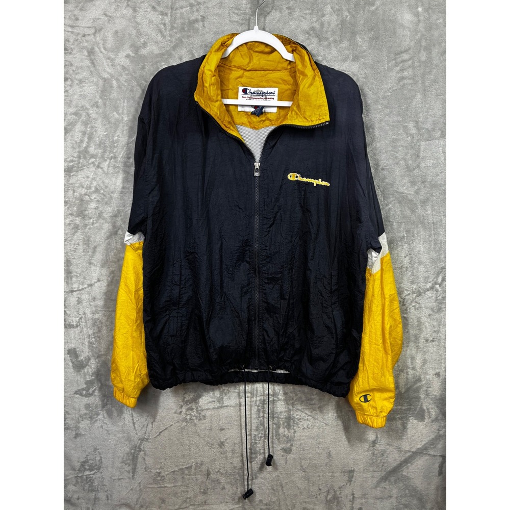 Champion Vintage Colorblock Windbreaker Jacket Navy Yellow White Mens Medium